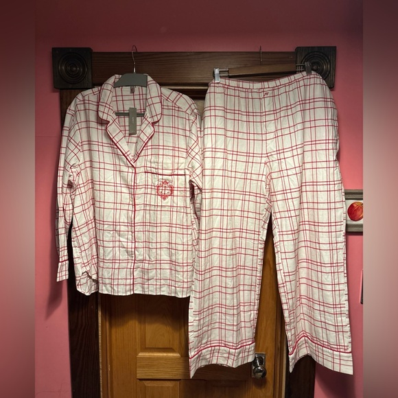 J.Crew Relaxed pajama pant set in plaid cotton flannel new CF491 red white comfy